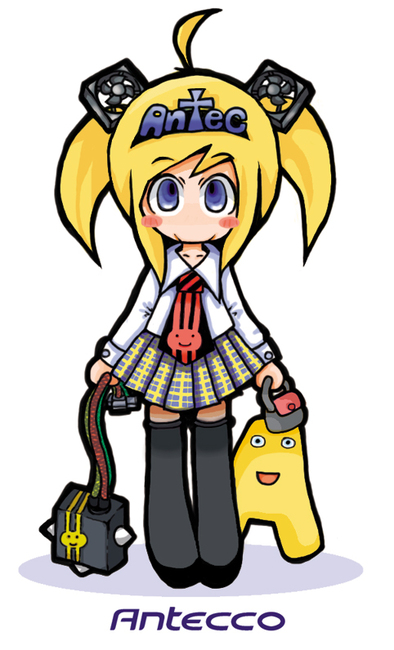 antec, antecco, blonde_hair, blue_eyes, computer_fan, mascot, necktie, thighhighs