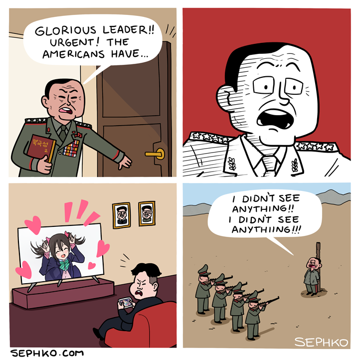 6+boys, artist_name, black_hair, book, cellphone, closed_eyes, comic, english, gojko_franulic, gun, heart, kim_il-sung, kim_jong-il, kim_jong-un, love_live!, love_live!_school_idol_project, military, military_uniform, multiple_boys, nico_nico_nii, open_mouth, phone, portrait_(object), pose, real_life, rifle, round_teeth, school_uniform, smartphone, star, teeth, television, twintails, uniform, watermark, weapon, web_address, yazawa_nico