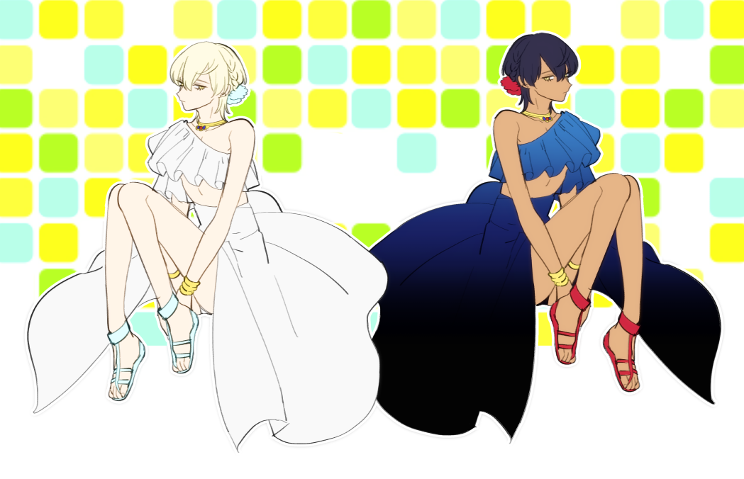 1boy, alternate_color, androgynous, asymmetrical_sleeves, black_hair, braid, dark_skin, dark_skinned_male