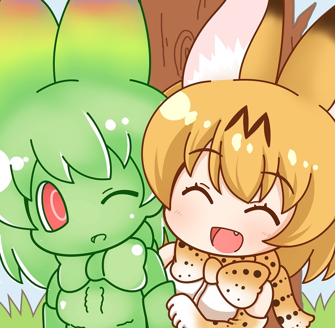 2girls, :d, ;d, ^_^, animal_ears, bangs, bare_shoulders, black_hair