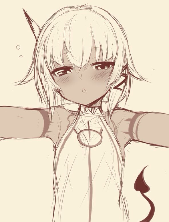 1girl, blush, demon_tail, dress, hair_between_eyes, hair_ribbon, looking_at_viewer, m-da_s-tarou