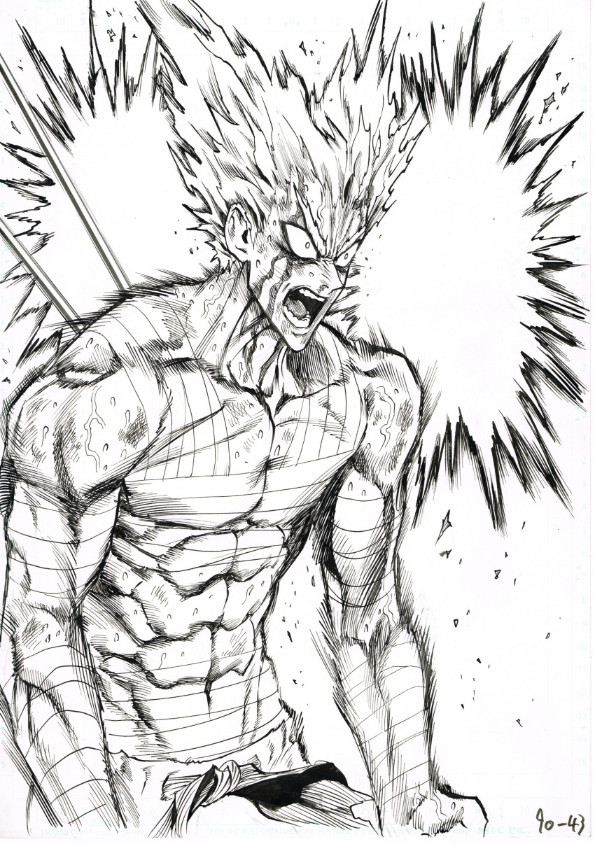1boy, abs, absurdres, angry, aura, bare_shoulders, blood, blood_on_face