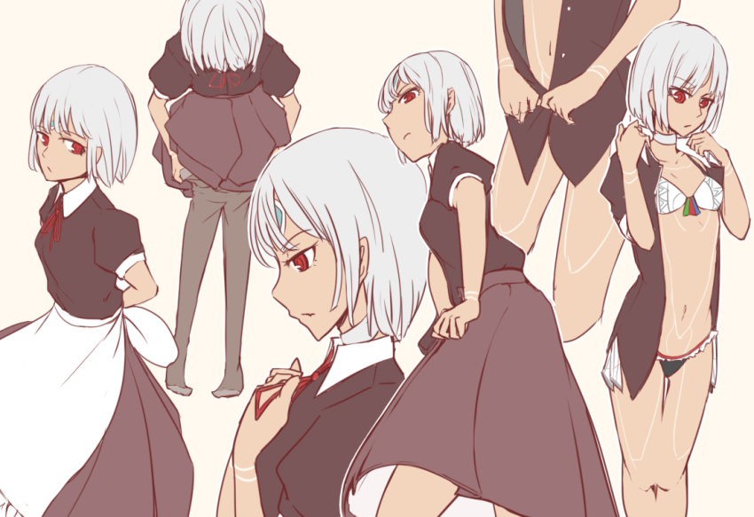 1girl, altera_(fate), apron, black_legwear, breasts, character_sheet, choker, dark_skin