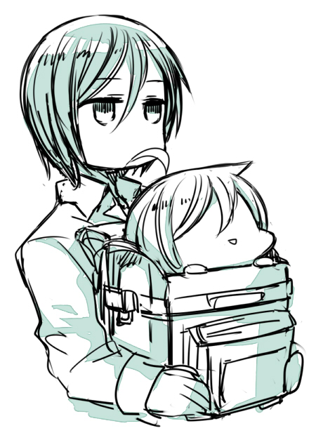1boy, 1girl, ahoge, backpack, bag, chibi, faceless, faceless_female