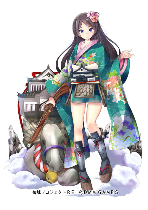 1girl, bangs, bicchu_matsuyama_(oshiro_project), black_hair, black_legwear, blue_eyes, character_request, closed_mouth