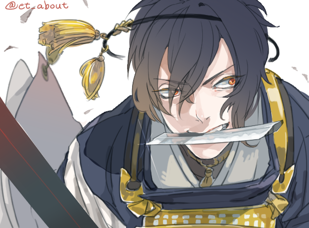 1boy, alternate_eye_color, black_hair, broken, broken_sword, broken_weapon, fuji_(c-b-s), japanese_clothes