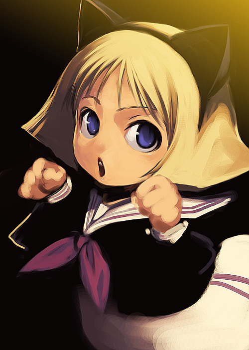 :o, blonde_hair, blue_eyes, cat_ears, gundam, ribbon, sayla_mass, tasahin