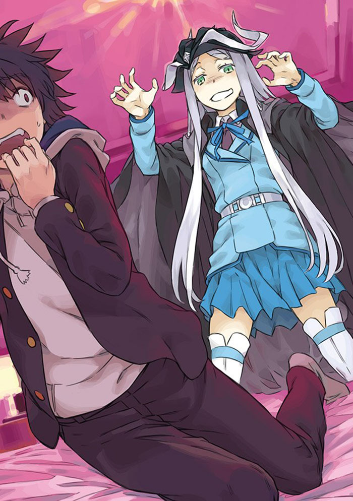 1boy, 1girl, aleister_crowley, black_hair, blue_blazer, gakuran, green_eyes, haimura_kiyotaka