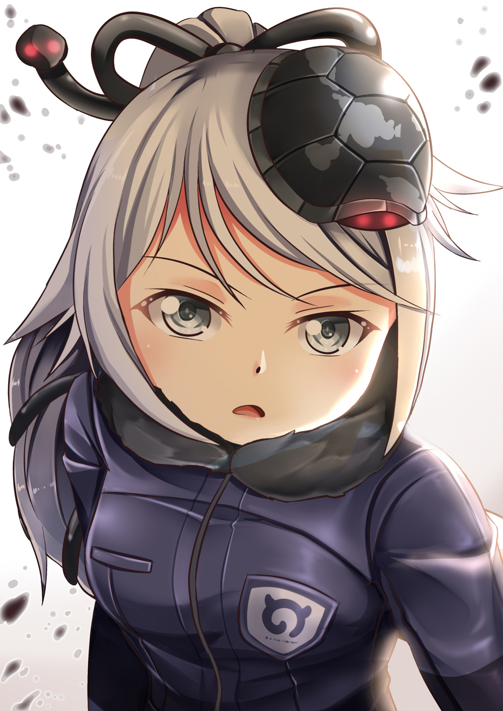 >:o, 1girl, :o, backlighting, breast_pocket, commentary, fur_collar, genbu_(kemono_friends)