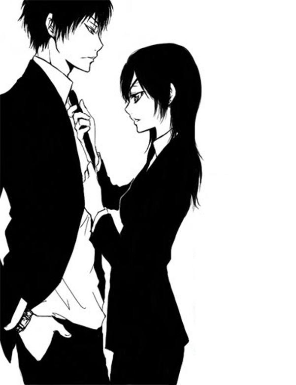 1boy, 1girl, breasts, chrome_dokuro, eyepatch, formal, hibari_kyouya, katekyo_hitman_reborn