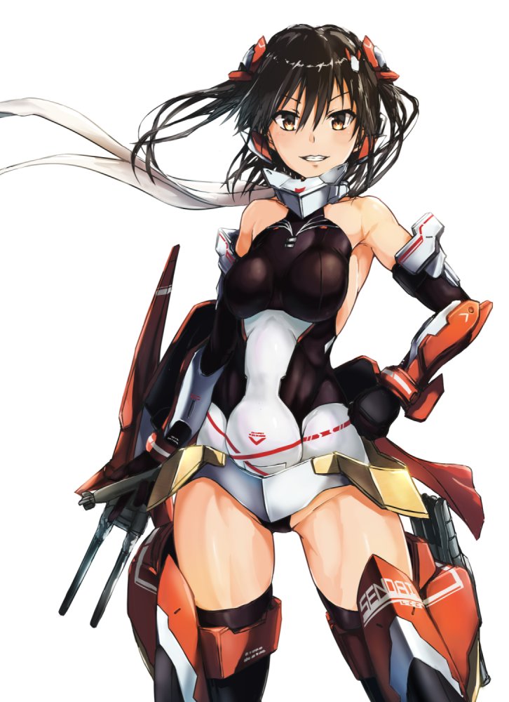 1girl, asura_ninja, cosplay, kantai_collection, leotard, mecha_musume, megami_device, scarf, sendai_(kantai_collection), torpedo, torpedo_tubes, tsukira_(amayadori)