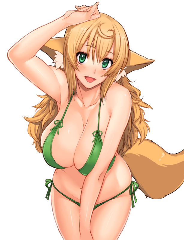 1girl, ahoge, angelo_(gomahangetsu), animal_ears, arm_up, armpits, bangs, bare_shoulders