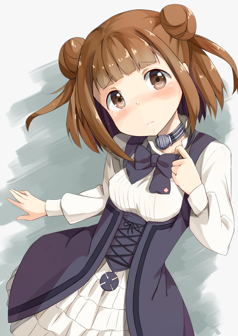 1girl, bangs, beatrice_(princess_principal), black_dress, black_neckwear, blunt_bangs, blush, bow