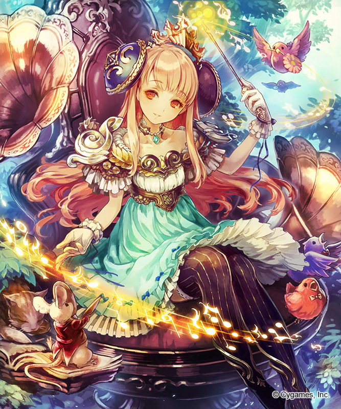 1girl, bird, black_legwear, blue_ribbon, brown_hair, cat, dress, eyebrows_visible_through_hair