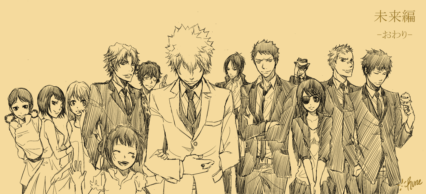 breasts, chrome_dokuro, gokudera_hayato, greyscale, hibari_kyouya, katekyo_hitman_reborn, long_hair, miura_haru