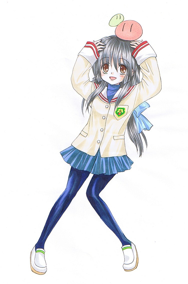 brown_eyes, clannad, dango_daikazoku, ibuki_fuuko, long_hair, pantyhose, ranran, school_uniform