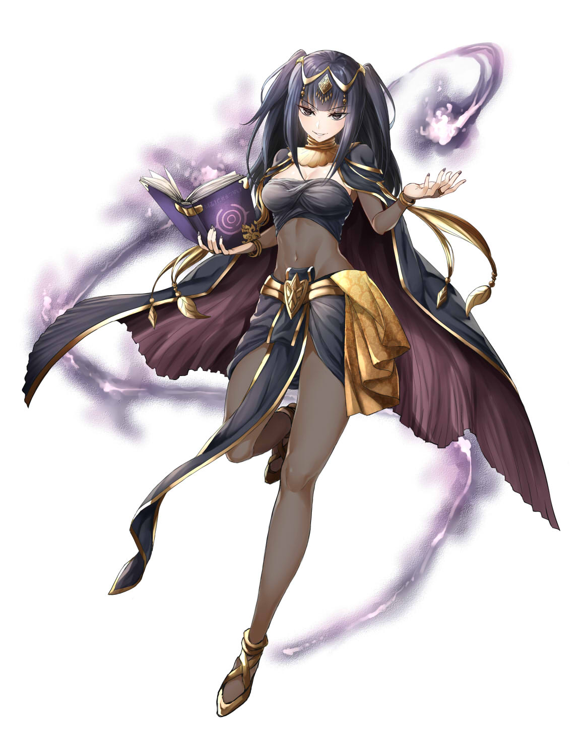 1girl, bangs, black_hair, bodysuit, book, bracelet, breasts, bridal_gauntlets