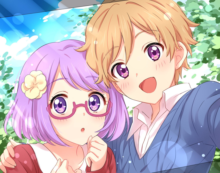 1boy, 1girl, :d, :o, aikatsu!, aikatsu_stars!, bangs, blue_sky