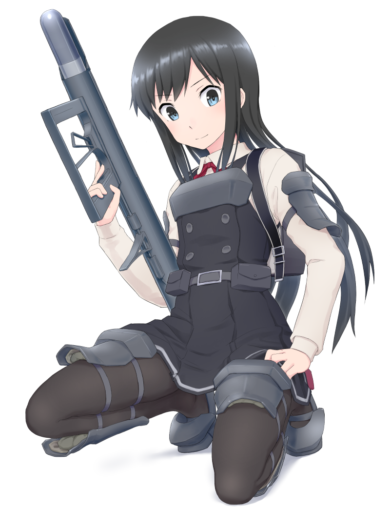 1girl, armor, asashio_(kantai_collection), bangs, black_dress, black_hair, black_legwear, blouse