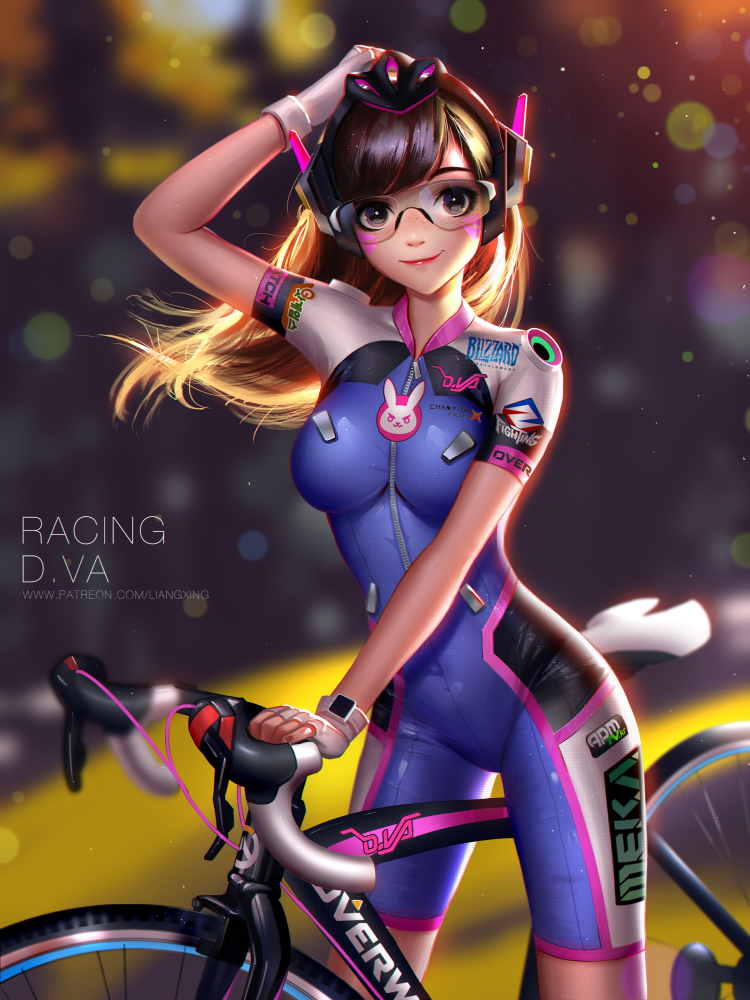 1girl, acronym, adapted_costume, animal_print, arm_up, bangs, bicycle, bike_jersey