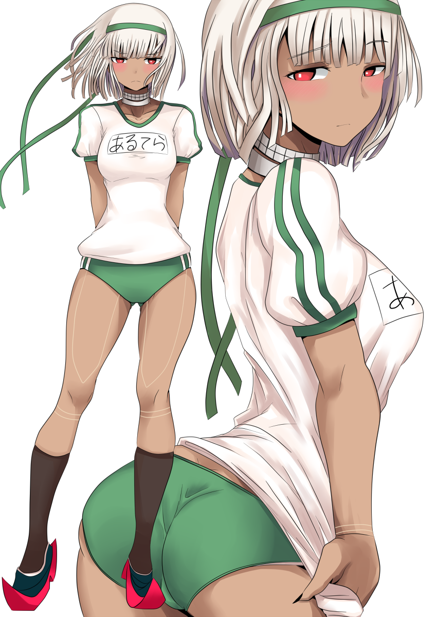 1girl, altera_(fate), alternate_costume, ass, bangs, blush, breasts, buruma