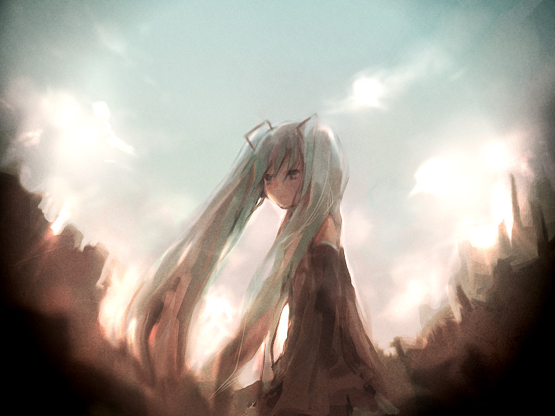 ame_shoku, hatsune_miku, sky, twintails, vocaloid