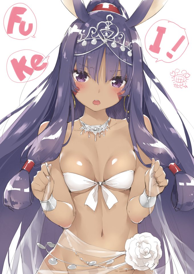 1girl, animal_ears, bandeau, bare_shoulders, bikini_top, blush, breasts, breasts_apart