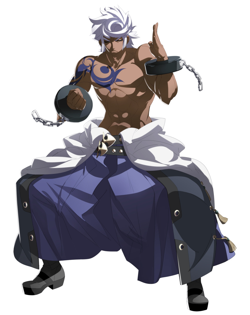 closed_eyes, dark_skin, enkidu_(under_night_in-birth), highres, official_art, under_night_in-birth, under_night_in-birth_exe:late[st], white_hair