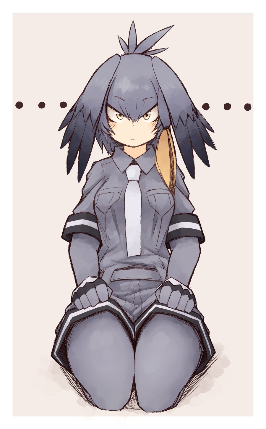 1girl, :|, bangs, belt, blush, closed_mouth, collared_shirt, commentary