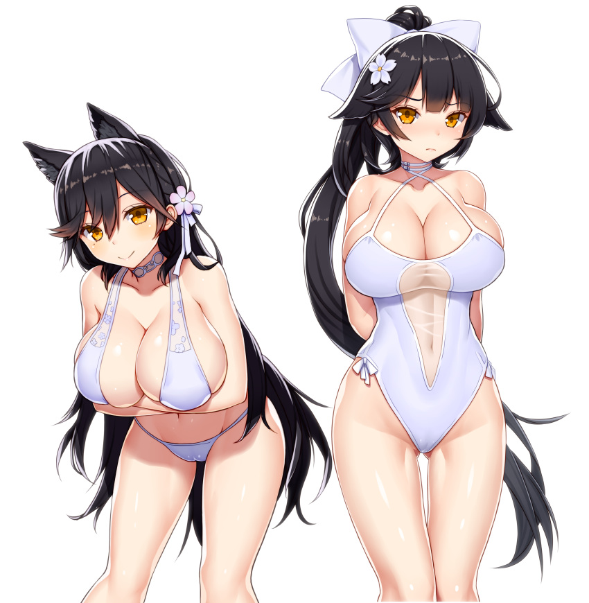 2girls, absurdres, animal_ears, arm_behind_back, asamura_hiori, atago_(azur_lane), azur_lane, bangs