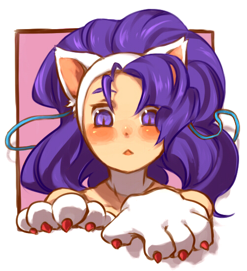 bad_id, blue_eyes, blue_hair, cat_ears, felicia, gachimuchi_honpo_(pixiv164592), long_hair, paws