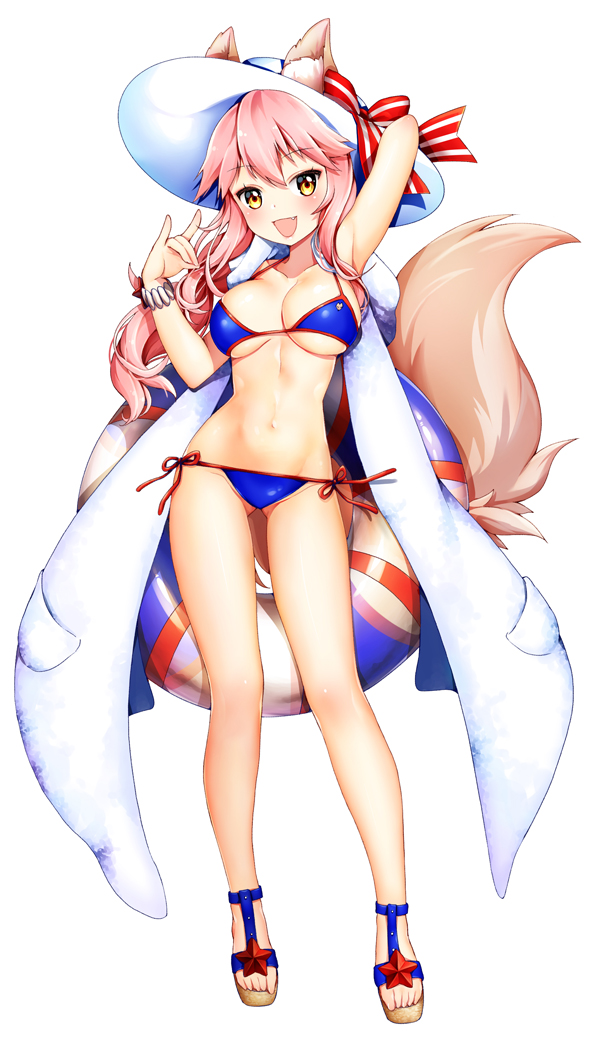 1girl, animal_ears, bikini, blue_bikini, blush, breasts, cleavage, collarbone