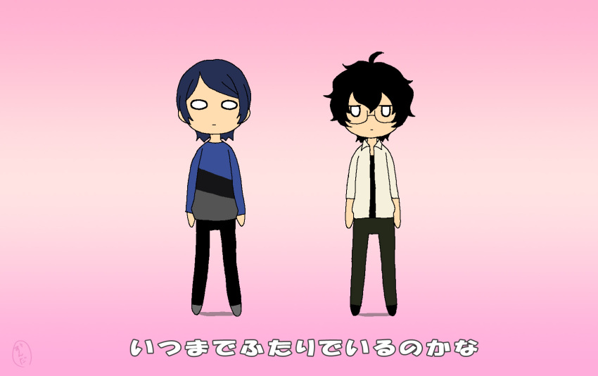 2boys, black_hair, blue_hair, highres, kill_me_baby, kill_me_dance, kitagawa_yuusuke, kurusu_akira