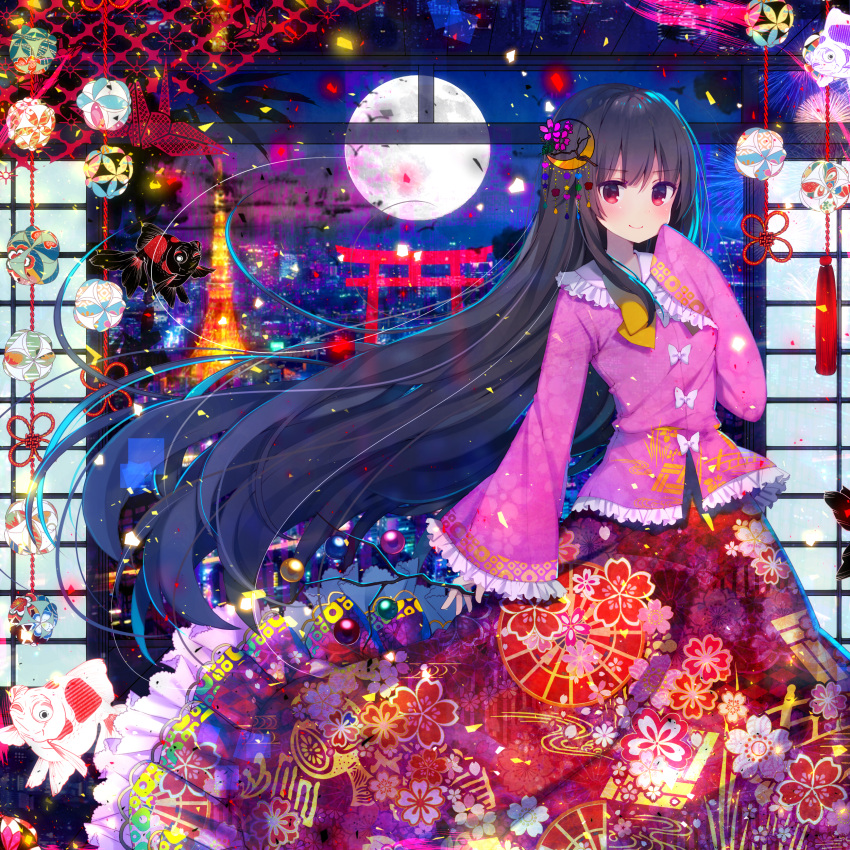 1girl, absurdres, bangs, black_hair, blouse, blush, branch, closed_mouth