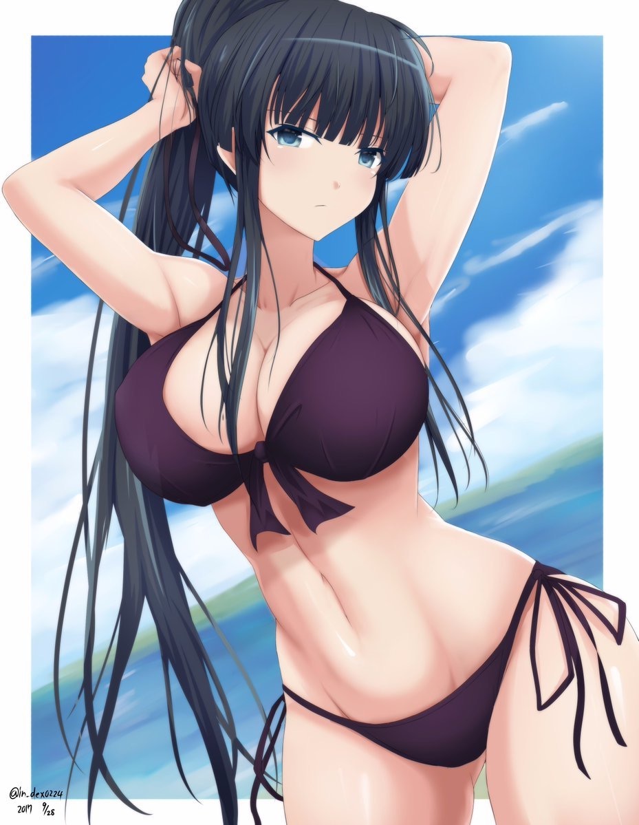 10s, 1girl, adjusting_hair, arm_behind_back, armpits, arms_up, bad_id, bad_twitter_id