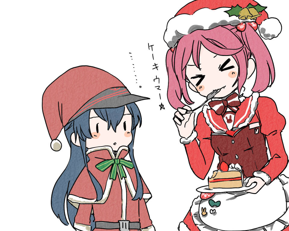 >_<, 2girls, :o, akatsuki_(kantai_collection), alternate_costume, apron, bell, black_belt