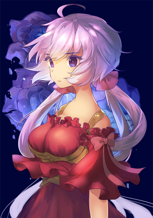 10s, 1girl, ahoge, bare_shoulders, breakblack, breasts, detached_sleeves, flower