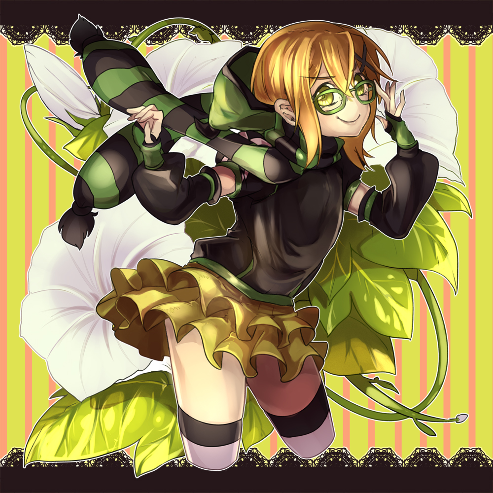 10s, 1girl, adjusting_eyewear, akatsuki_kirika, blonde_hair, breakblack, detached_sleeves, fingerless_gloves