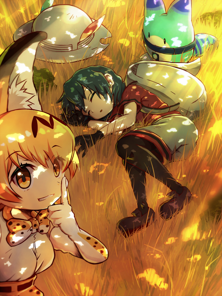 2girls, 9to9, animal_ears, backpack, bag, black_gloves, black_hair, black_legwear
