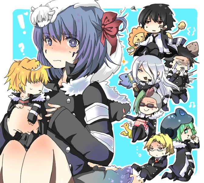 6+boys, bad_id, bad_pixiv_id, belphegor_(reborn), black_hair, blonde_hair, blue_eyes, blue_hair, fran_(reborn), hair_over_eyes, katekyo_hitman_reborn, levi_a_thon, long_hair, lussuria, lussuria_(reborn), mammon_(reborn), mb999, multiple_boys, short_hair, smile, striped, superbi_squalo, tiara, xanxus