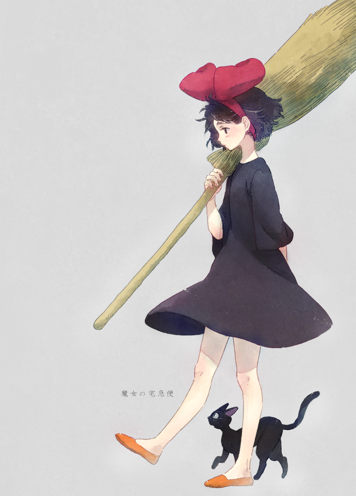 1girl, animal, arm_behind_back, black_cat, black_dress, black_eyes, black_hair, blush