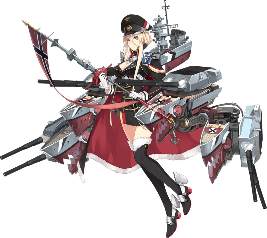 1girl, artist_request, azur_lane, banner, bismarck_(azur_lane), black_legwear, blonde_hair, blue_eyes