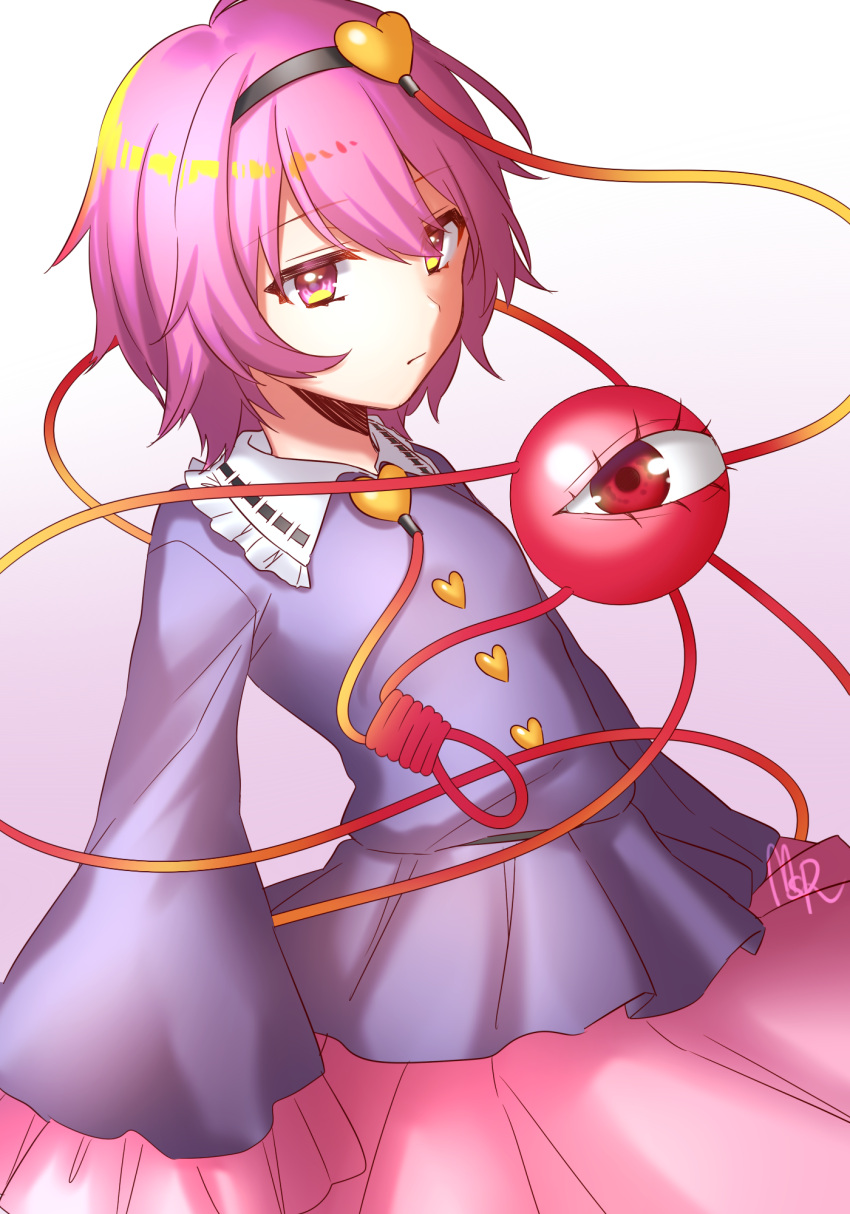1girl, bangs, black_hat, blouse, closed_mouth, cowboy_shot, eyeball, frilled_sleeves