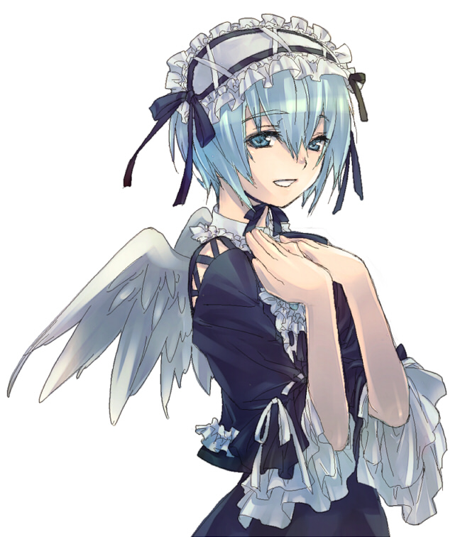 angel_wings, blue_eyes, blue_hair, cave_(developer), deathsmiles, deathsmiles_2, gothic, gothic_lolita