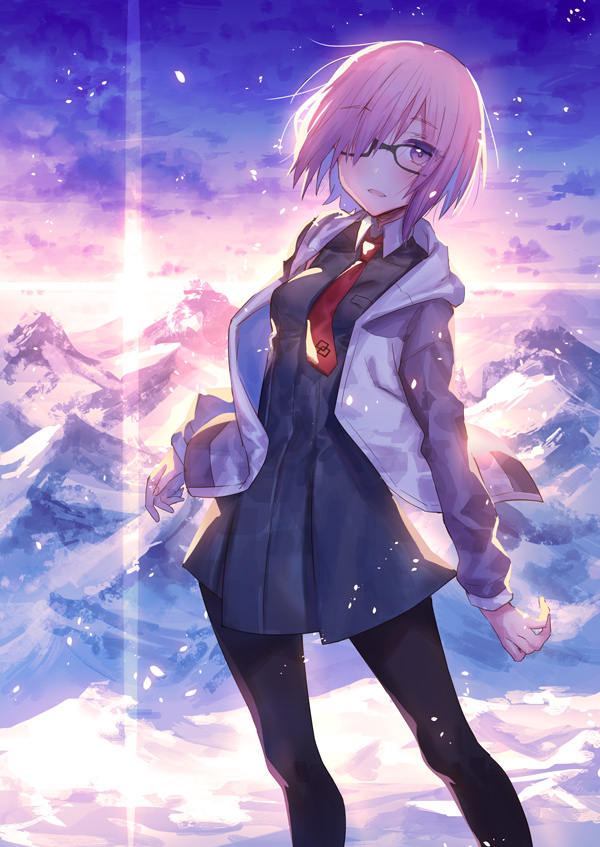 1girl, bangs, black-framed_eyewear, black_dress, dress, eyebrows_visible_through_hair, fate_(series), glasses