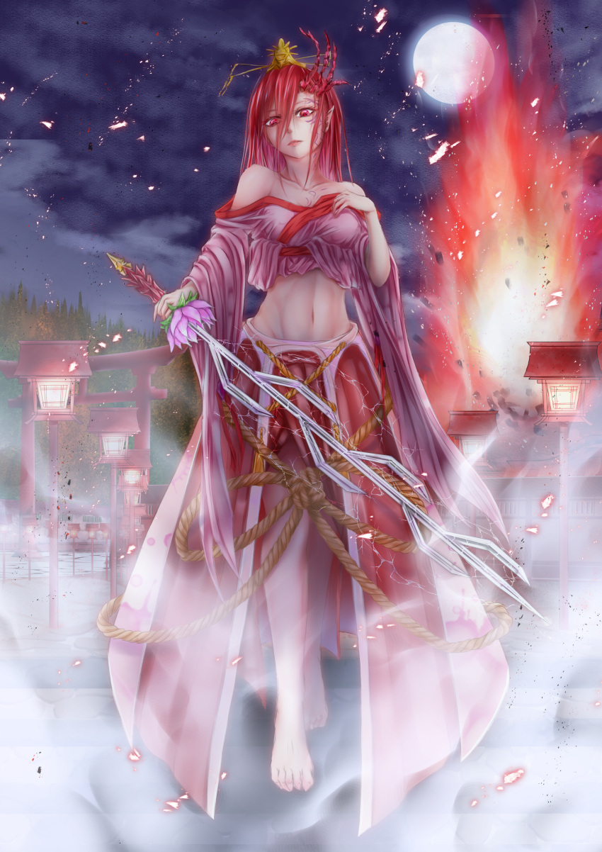 1girl, absurdres, artist_request, bare_shoulders, breasts, closed_mouth, collarbone, fog