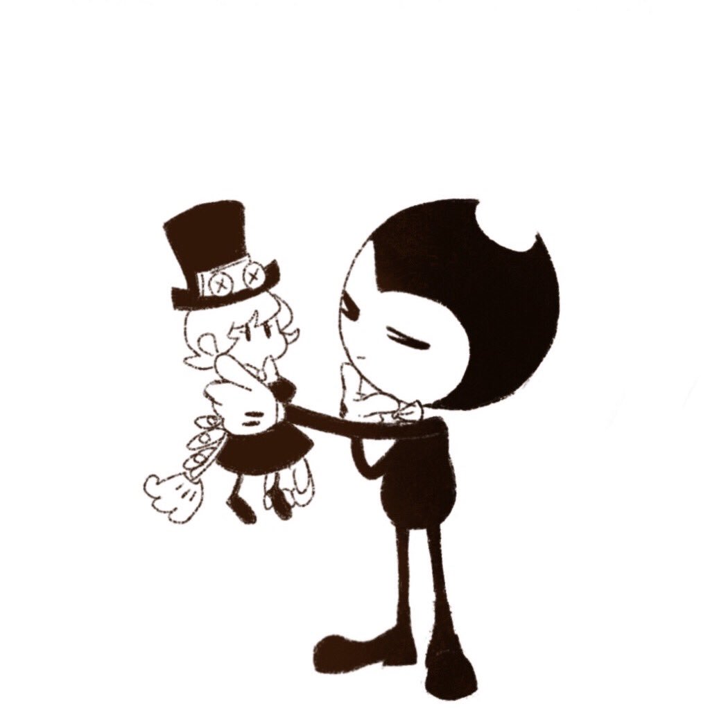 1boy, bendy_(character), bendy_and_the_ink_machine, bow, bowtie, character_doll, full_body, hat