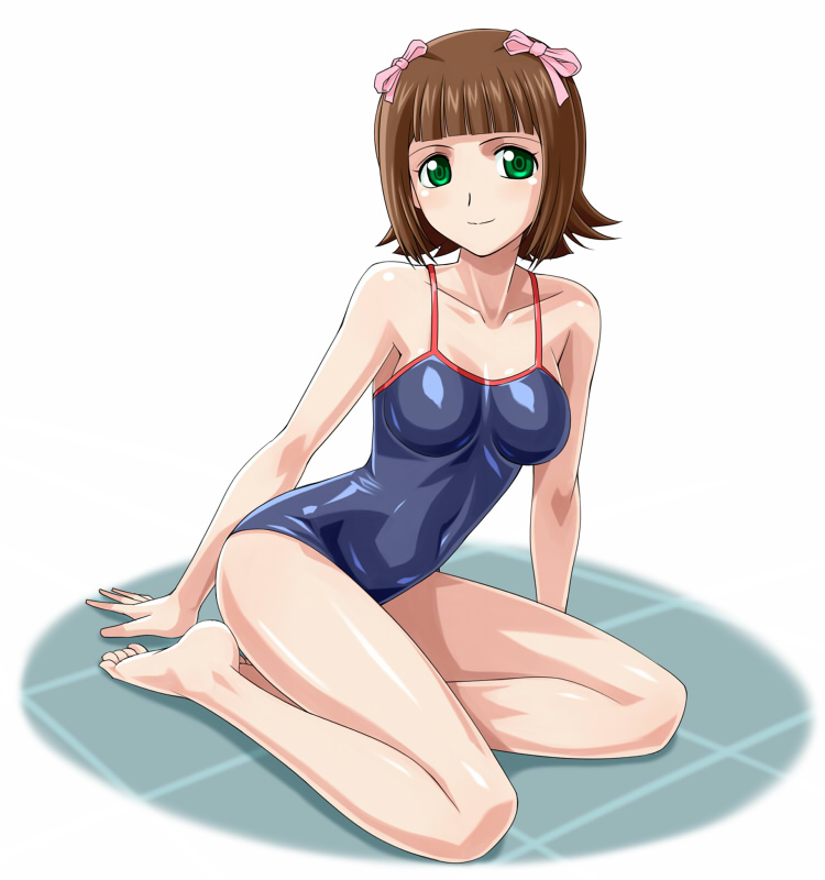 (^_^)_(pixiv198858), barefoot, brown_hair, feet, green_eyes, idolmaster, muhi11234, one-piece