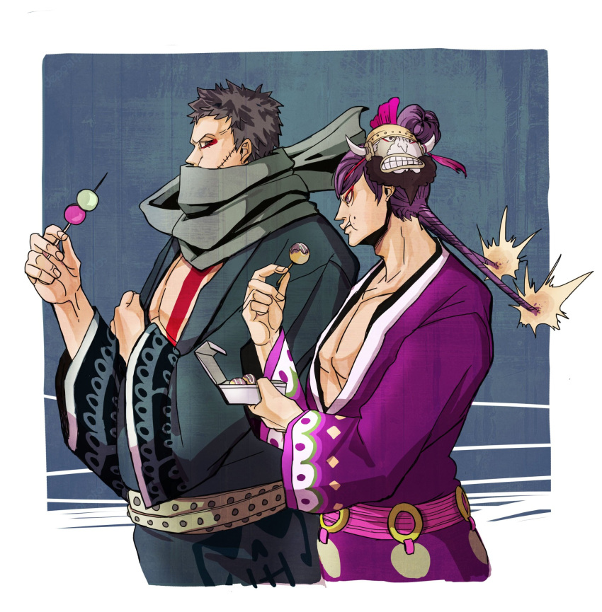 2boys, alternate_costume, bare_chest, black_eyes, black_hair, brothers, charlotte_cracker, charlotte_katakuri