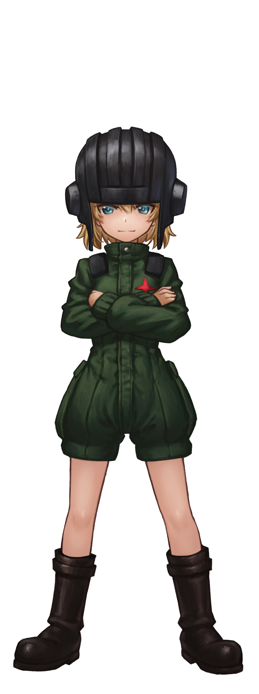 1girl, absurdres, bangs, black_footwear, blonde_hair, blue_eyes, boots, closed_mouth